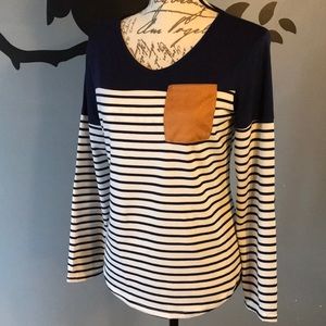 Super soft navy stripped, faux suede patches